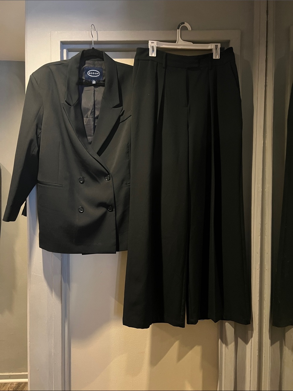 Double-Breasted Black Blazer and Wide Leg Trousers Set